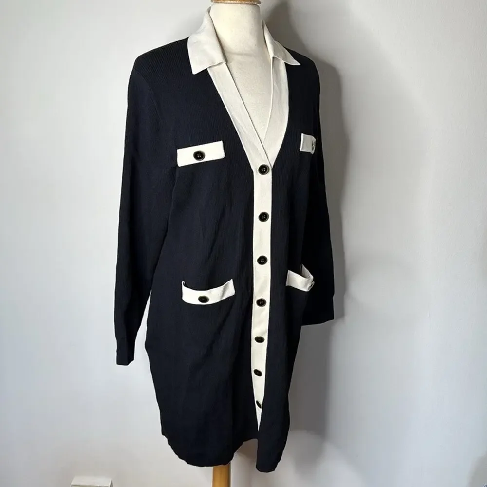 J. Crew Contrast Trim Black Sweater Dress